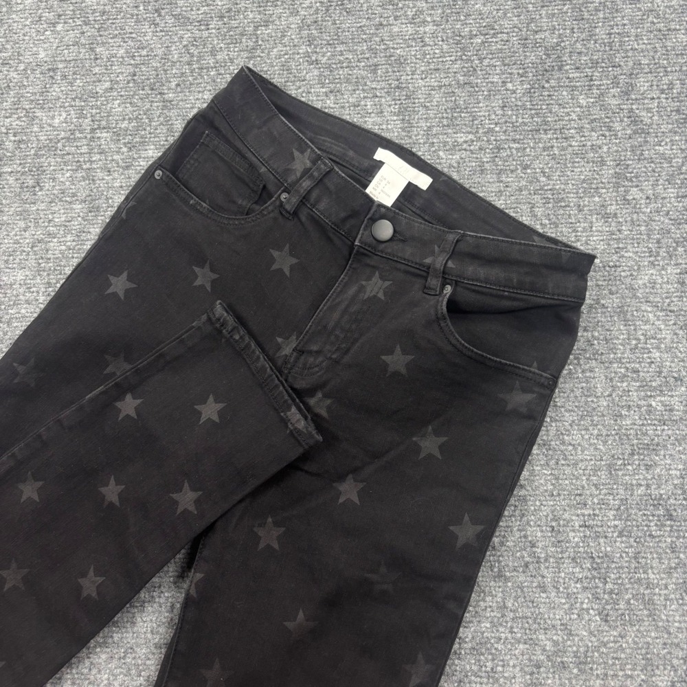 H&M Skinny Jeans Size 4 29" Inseam Black Star Print Denim Trousers Women's